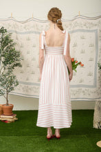 Load image into Gallery viewer, Red Stripe Tie Strap Empire Waist Midi Dress