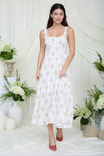 Load image into Gallery viewer, Floral Stripe Pattern Front Hook Corset Midi Dress