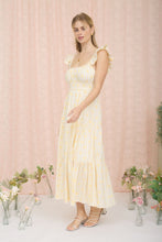Load image into Gallery viewer, Yellow Stripe Floral Flounce Strap Midi Dress