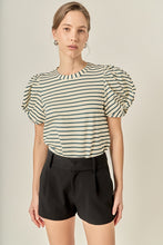 Load image into Gallery viewer, Puff Sleeve Striped Cotton Knit Top