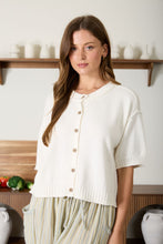 Load image into Gallery viewer, Round Neck Button Down Drop Sleeve Sweater
