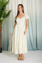 Load image into Gallery viewer, Light Olive Floral Sweetheart Corset Midi Dress