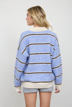 Load image into Gallery viewer, Contrast Collar Stripe Polo Fuzzy Knit Sweater