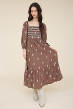 Load image into Gallery viewer, Floral Embroidery Long Sleeve Smocked Midi Dress