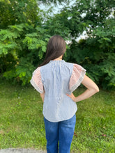 Load image into Gallery viewer, Flutter Sleeve Embroidered Striped Top