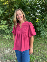 Load image into Gallery viewer, Puff Sleeve Pintuck Woven Top