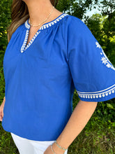 Load image into Gallery viewer, Royal Blue Bohemian Embroidered Blouse Top