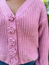 Load image into Gallery viewer, Chenille Cardigan with Flower Buttons