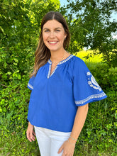 Load image into Gallery viewer, Royal Blue Bohemian Embroidered Blouse Top