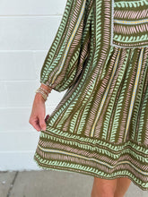 Load image into Gallery viewer, Olive Aztec Print Babydoll Dress