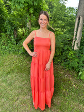 Load image into Gallery viewer, Orange Coral Tie Strap Maxi Dress