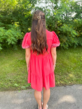 Load image into Gallery viewer, Coral Embroidered Puff Sleeve Dress