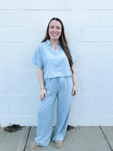 Load image into Gallery viewer, Washed Chambray Denim Tie Waist Wide Leg Pants