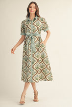 Load image into Gallery viewer, Button Down Waist Tie Floral Midi Dress