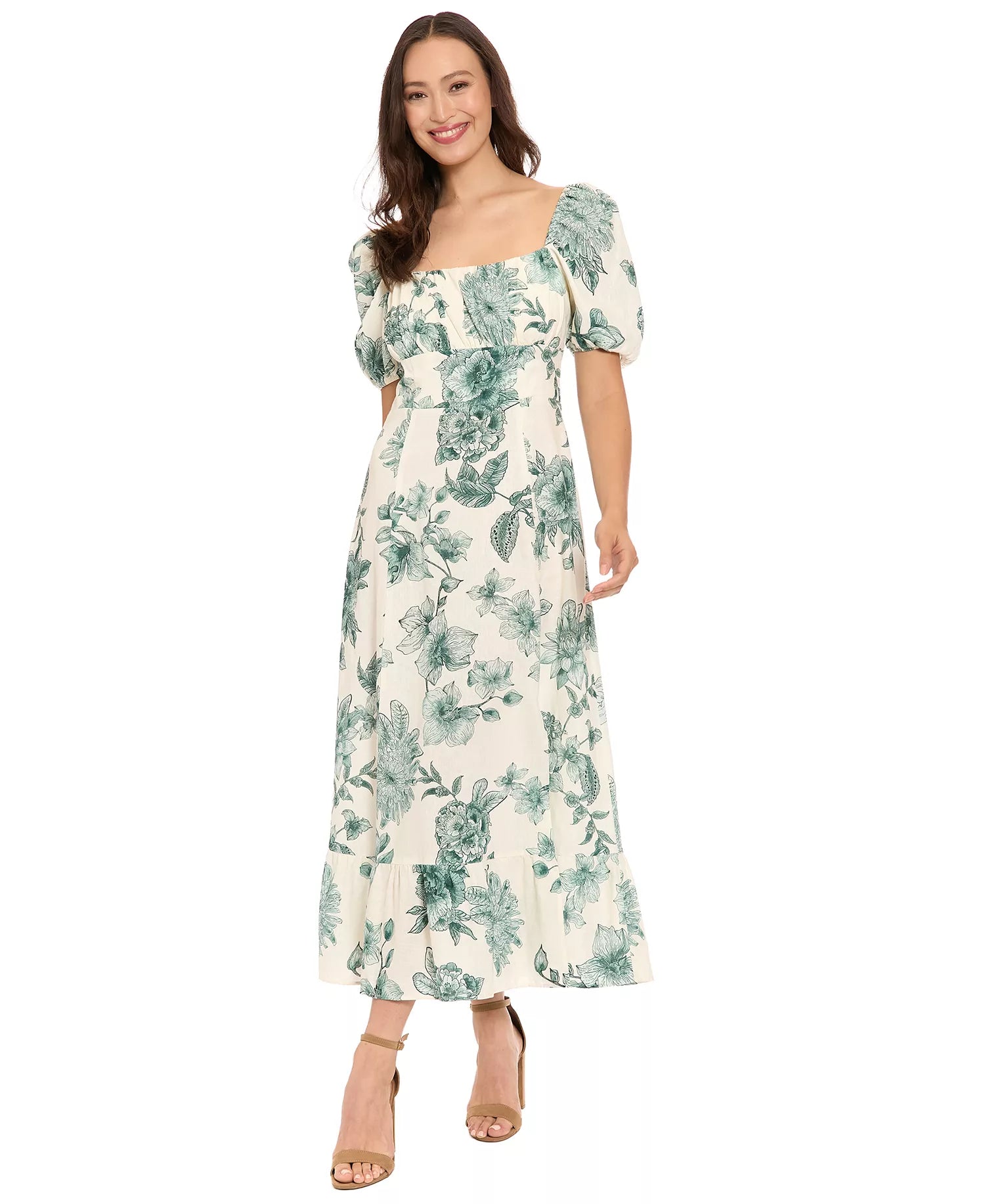 puff sleeve empire waist dress Tencel V-Neck Dress-Medwash S The flowing tulle layer with intricate pink floral lace overlay creates a soft HEQU Women Regency Dress Square