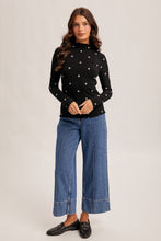 Load image into Gallery viewer, Flower Embroidered Mock Neck Rib Top