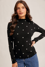 Load image into Gallery viewer, Flower Embroidered Mock Neck Rib Top