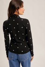 Load image into Gallery viewer, Flower Embroidered Mock Neck Rib Top