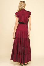 Load image into Gallery viewer, Wine Satin Tiered Maxi Dress