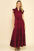 Load image into Gallery viewer, Wine Satin Tiered Maxi Dress