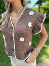 Load image into Gallery viewer, Crochet Floral Detail Ruffled Knit Cardigan