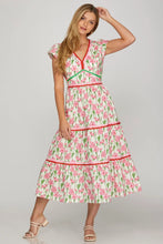 Load image into Gallery viewer, Cap Sleeve Floral Print Poplin Midi Dress