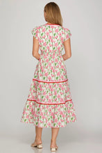 Load image into Gallery viewer, Cap Sleeve Floral Print Poplin Midi Dress
