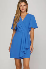 Load image into Gallery viewer, Short Sleeve Ruffled Mini Wrap Dress
