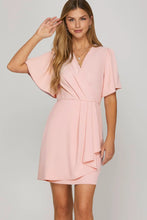 Load image into Gallery viewer, Short Sleeve Ruffled Mini Wrap Dress