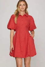 Load image into Gallery viewer, Puff Sleeve Button Down Balloon Mini Dress