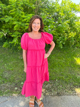 Load image into Gallery viewer, Pink & Red Gingham Tiered Midi Dress
