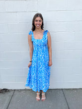 Load image into Gallery viewer, Sea Print Tie Strap Tiered Midi Dress