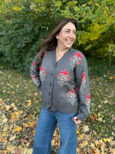 Load image into Gallery viewer, Charcoal Flower Stem Cardigan Sweater