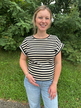 Load image into Gallery viewer, Black Stripe Boxy Knit Top