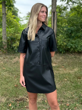 Load image into Gallery viewer, Black Short Sleeve Leather Dress