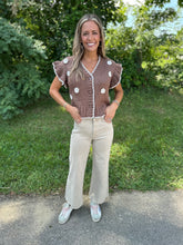 Load image into Gallery viewer, Crochet Floral Detail Ruffled Knit Cardigan