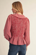 Load image into Gallery viewer, Ruffle Peter Pan Collar Plaid Button Down Top