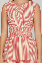 Load image into Gallery viewer, Woven Striped Sleeveless Tiered Midi Dress