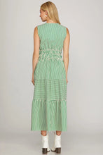 Load image into Gallery viewer, Woven Striped Sleeveless Tiered Midi Dress