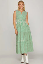 Load image into Gallery viewer, Woven Striped Sleeveless Tiered Midi Dress