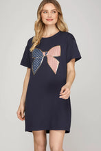 Load image into Gallery viewer, Navy Short Sleeve Bow Detail Dress
