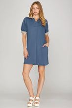 Load image into Gallery viewer, Dusty Blue Short Sleeve Collared Mini Dress