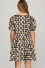 Load image into Gallery viewer, Navy Puff Sleeve Woven Tiered Mini Dress