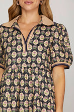 Load image into Gallery viewer, Navy Puff Sleeve Woven Tiered Mini Dress