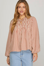Load image into Gallery viewer, Brick Striped Long Sleeve Pintuck Top
