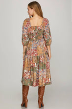 Load image into Gallery viewer, 3/4 Sleeve Woven Print Midi Dress