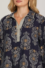 Load image into Gallery viewer, Long Sleeve Navy Woven Print Dress