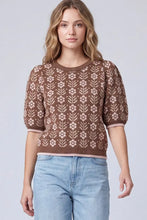 Load image into Gallery viewer, Short Puff Sleeve Floral Pattern Sweater