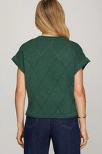 Load image into Gallery viewer, Green Drop Short Sleeve Checked Bow Sweater Top