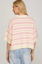 Load image into Gallery viewer, Drop Half Sleeve Round Neck Striped Knit Sweater Top
